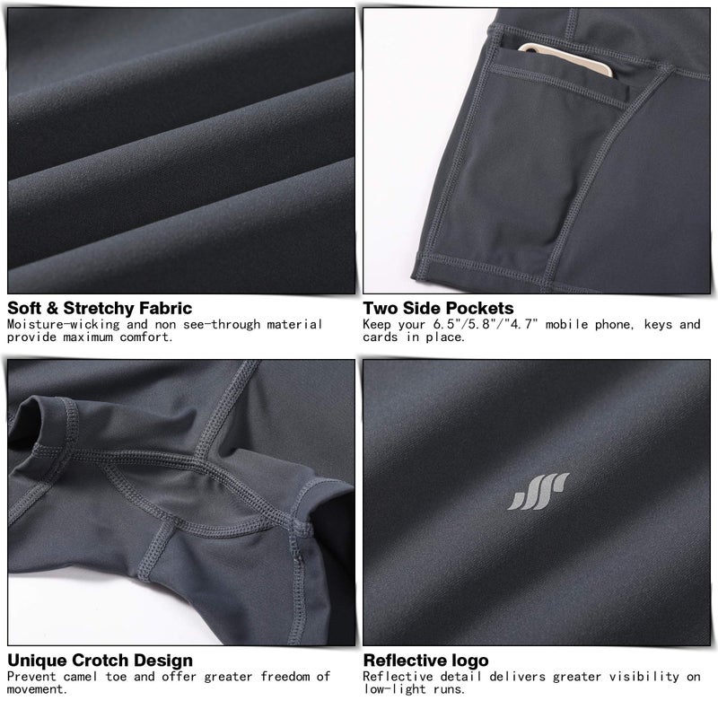 Soothfeel Women's High Waist Yoga Shorts with Side Pockets Tummy Control Running Gym Workout Biker Shorts for Women 8" /3"(3" Dark Grey, S) - Image 5